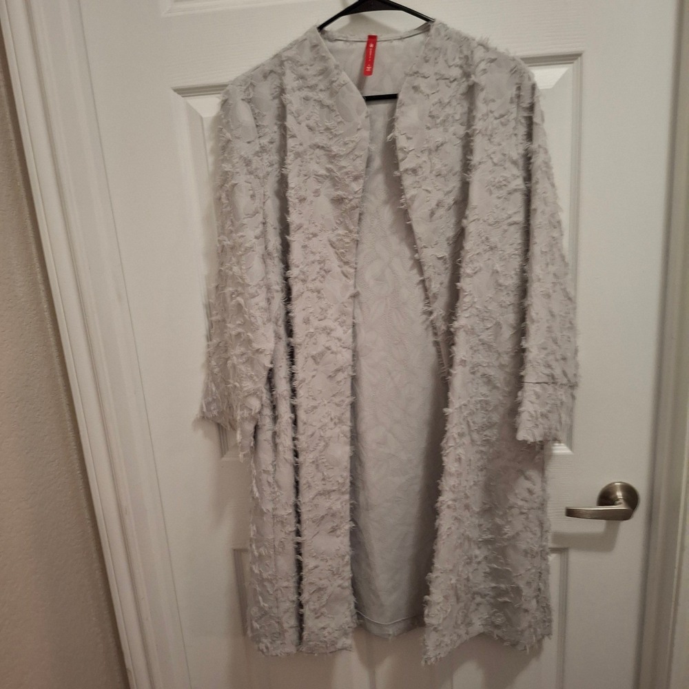 IC by Connie K Women's Gray Textured Fringe Duster Cardigan Kimono Jacket L